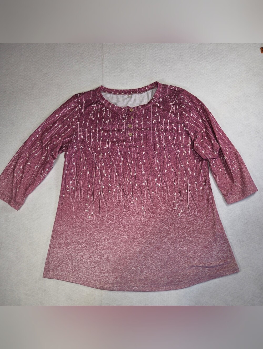 Women's Pink Patterned Long Sleeve Henley Top